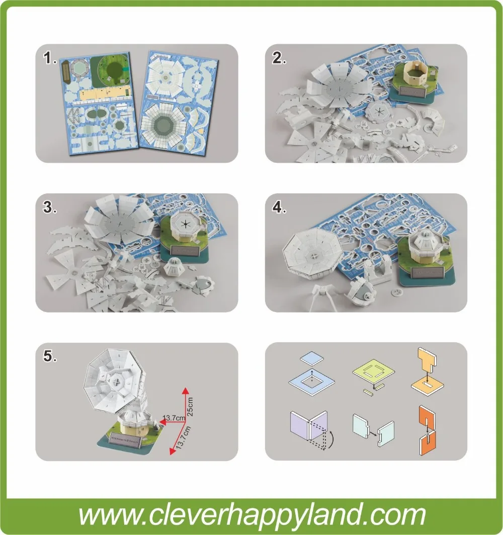 

New 2014 Clever&Happy 3d puzzle KVN Korea VLBI Network child puzzle early learning toy paper handmade model learning & education