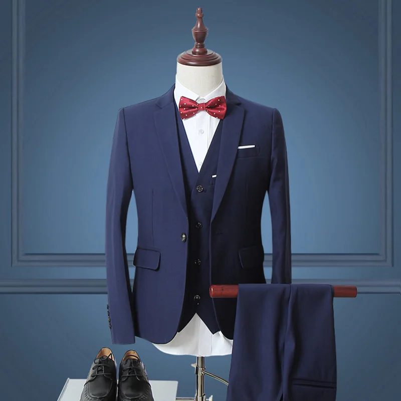 Модные Для мужчин Slim Fit Бизнес костюмы мужской свадебный костюм мужской костюмы для званого обеда Для мужчин Нарядные Костюмы для свадьбы Комплект из 3-х предметов пиджак, жилет, брюки