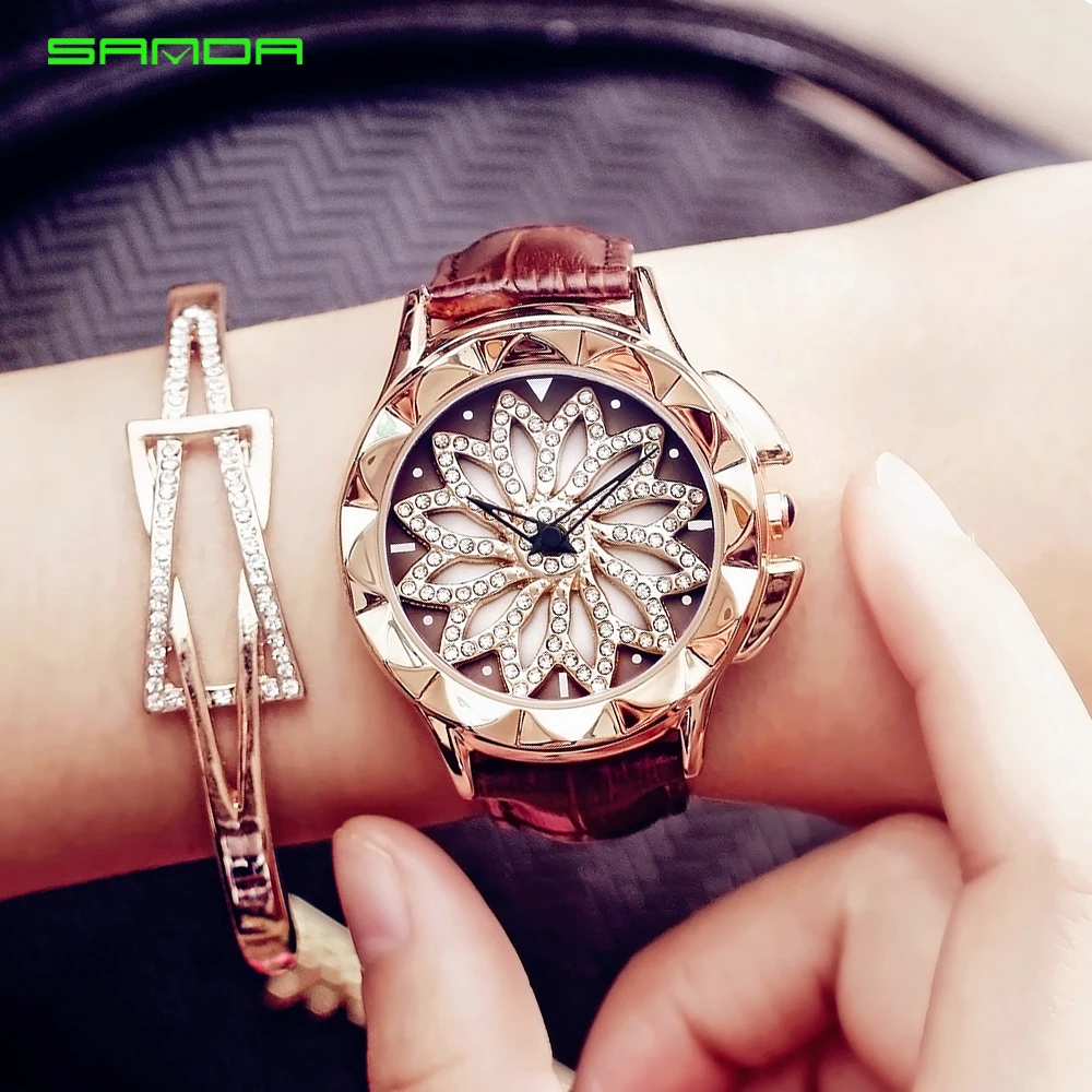 SANDA роскошные женские часы Дамская мода бриллиантовые ювелирные наручные
