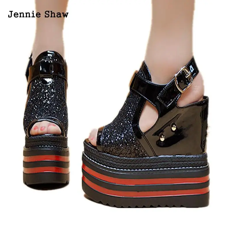 Сандалии женские на платформе 13 см босоножки танкетке открытый носок высокий