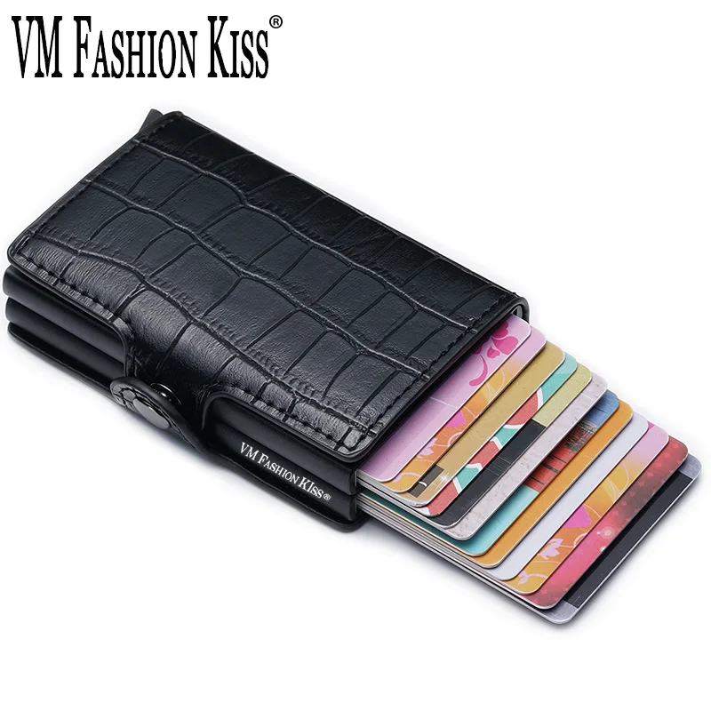VM FASHION KISS, новинка, крокодил, из искусственной кожи, RFID, двойная коробка, мини кошелек, Ретро стиль, Бизнес Стиль, металлический кошелек для путешествий, кредитный держатель для карт