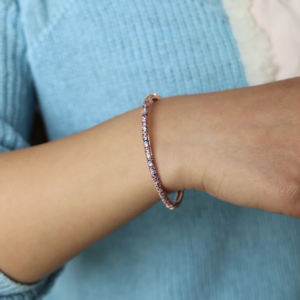 

Rose gold 2 colors rainbow cubic zirconia european women lady jewelry micro pave cz high quality cuff bangle bracelet
