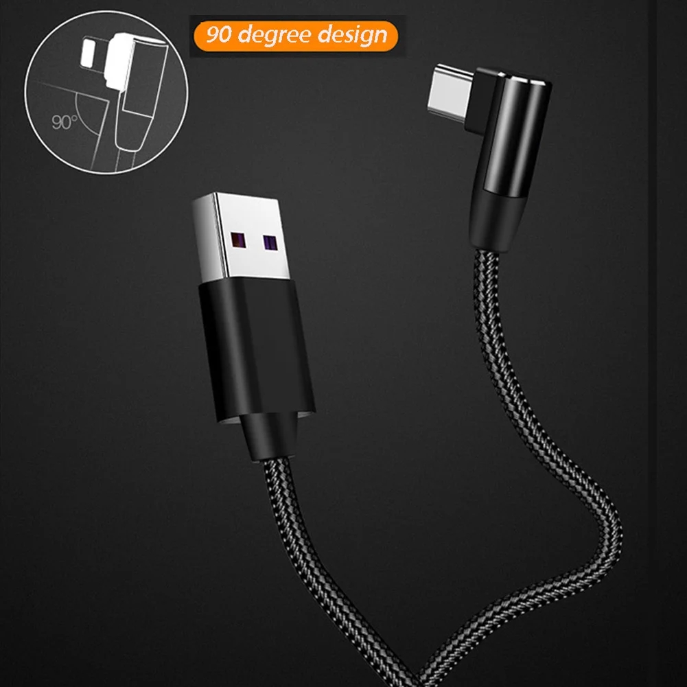 1 м 5A 90 градусов l-образный кабель для быстрой зарядки usb type C для huawei P20 samsung Xiaomi кабель для синхронизации нейлоновый шнур для игр прочный