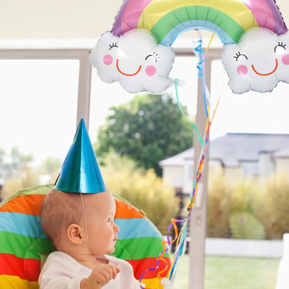 1 шт мультфильм Радуга улыбка Голубое облако фольги воздушный шар Дети подарки