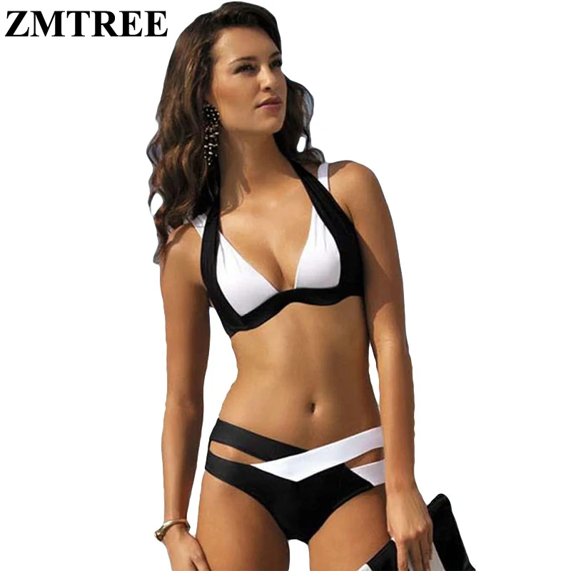 ZMTREE новые летние сексуальные Лоскутные бикини женский купальник с лямкой на шее