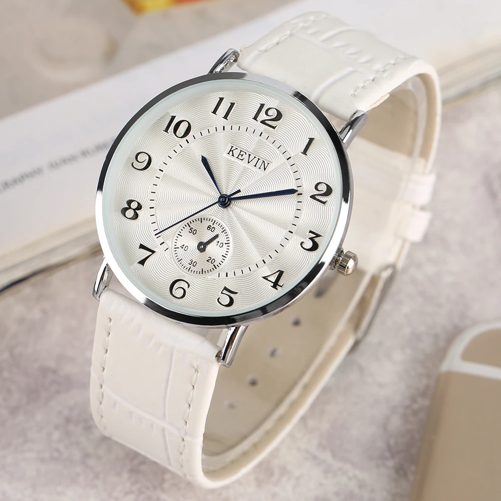KEVIN Red/Black/White Leather Strap Lady Watches Casual Modern Light Women Wrist Arabic Numerals Dial Female Clock Gift | Наручные часы