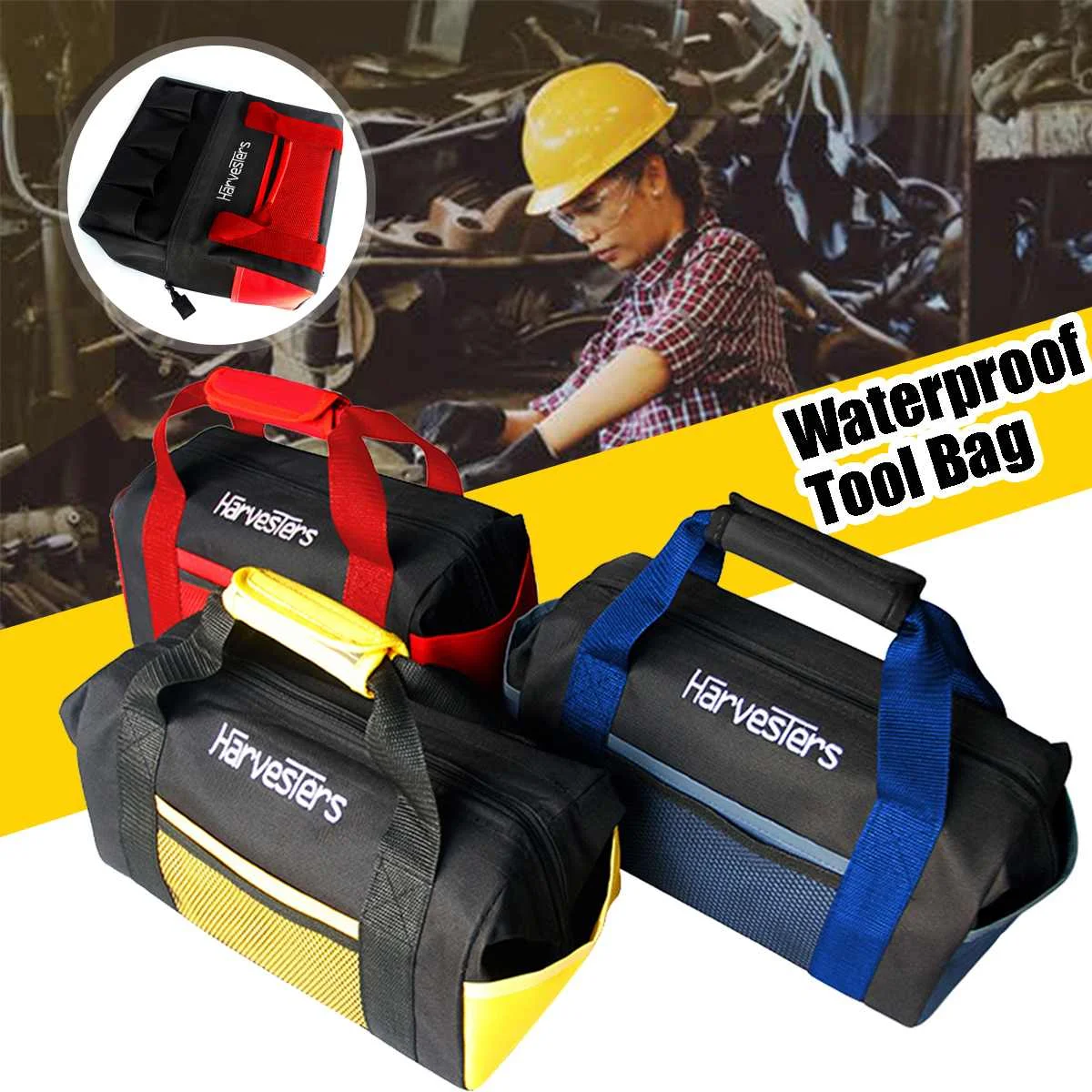 

Portable Handheld Tool Bag Durable Waterproof Repair Power Tool Storage Bags Electrician Work 8 Pockets Zipper Pouches Organize