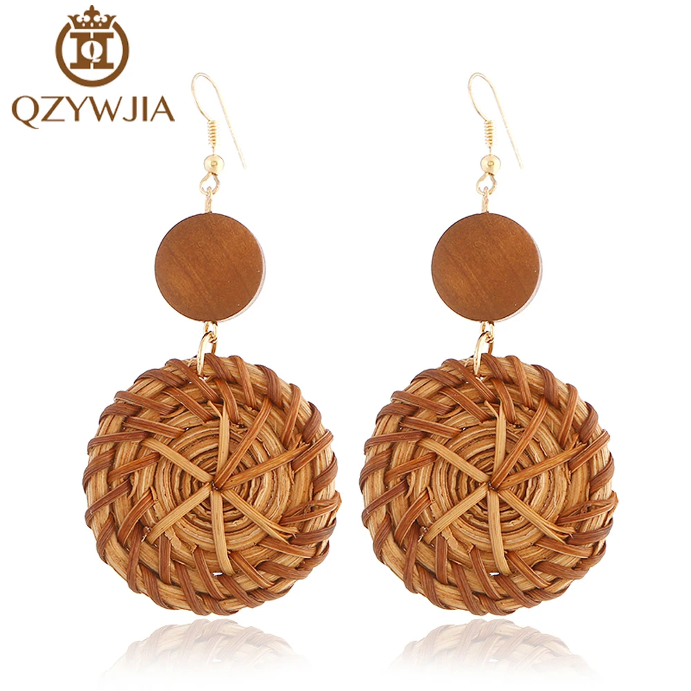2018 круглые плетеные висячие серьги из соломы для женщин Модная бижутерия