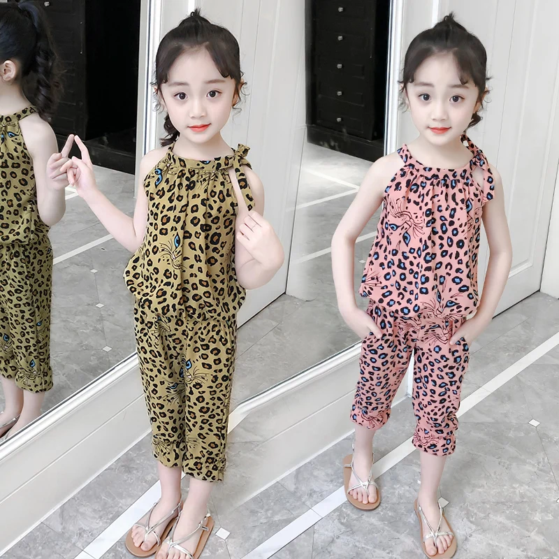 Комплекты одежды из 2 предметов для девочек шифоновые леопардовые жилеты и шорты