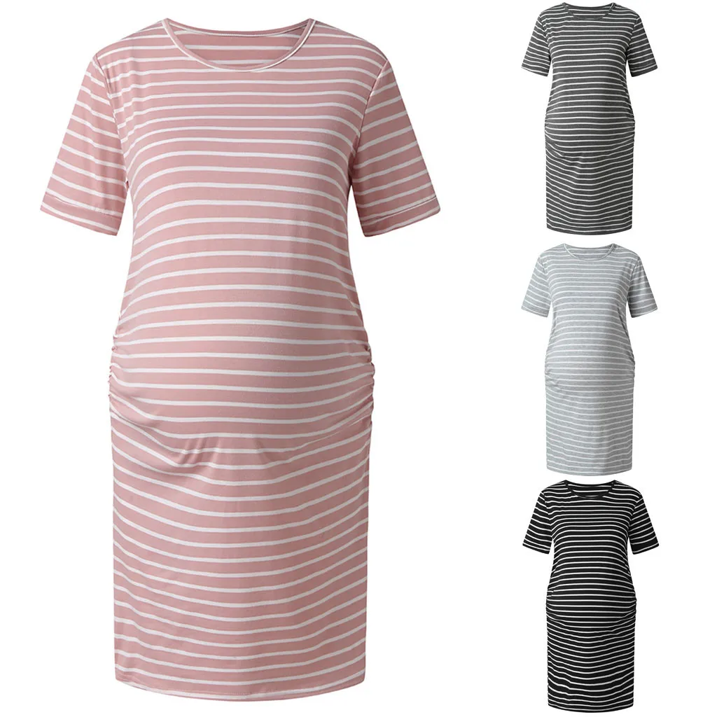 Модные женские платья для беременных летние полосатые облегающие повседневные с