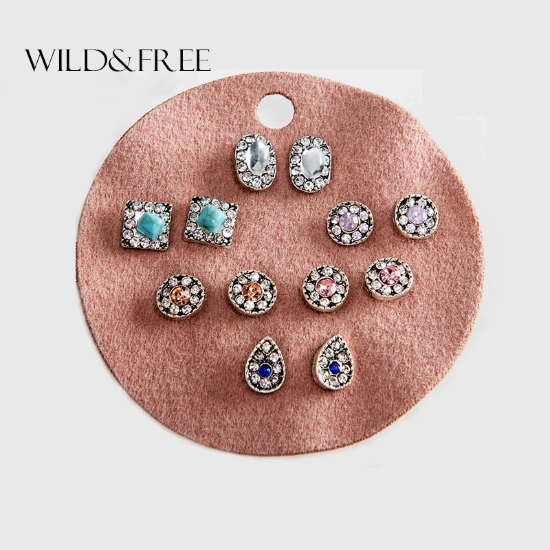 Wild &amp Free в винтажном стиле 6 пар Стразы Серьги гвоздики комплект ювелирных