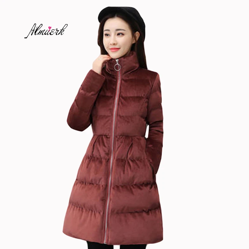 

2017 New Women's winter coat Ms Pomp clothing medium Long section Down parka Size S-XL Ms Thicker Keep warm Cotton coat f201