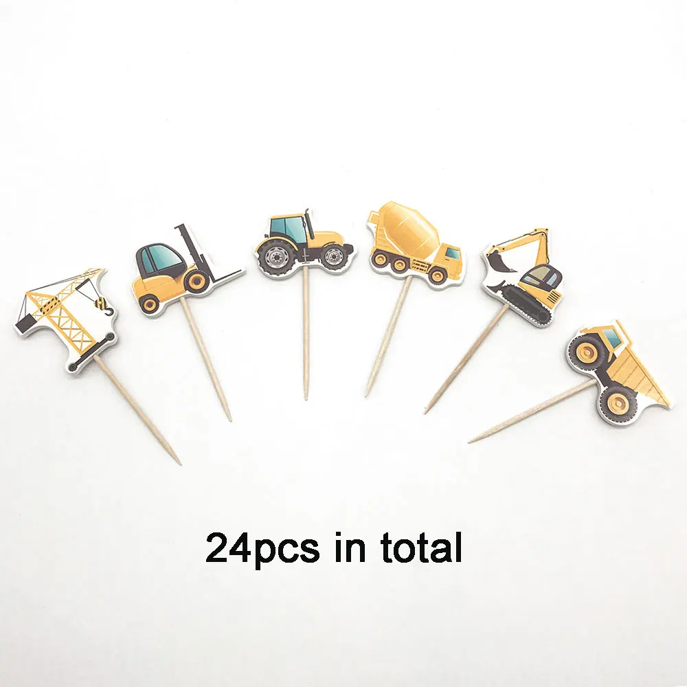 Topper1 x24pcs Инжиниринг автомобиль торт украшения кекс обертки грузовик топперы баннер Детские аксессуары для вечеринки по случаю Дня рождения подарок для мальчика - Цвет: Topper1 x24pcs