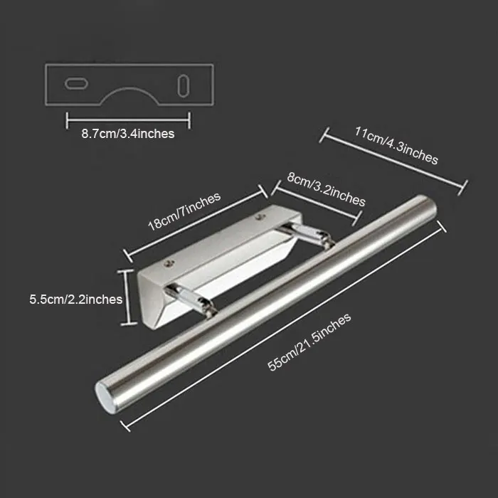 90 V-265 V AC L55cm 7W светодиодный зеркальный светильник длинный настенный светильник для ванной комнаты SMD5050 светодиодный светильник для кухонного шкафа