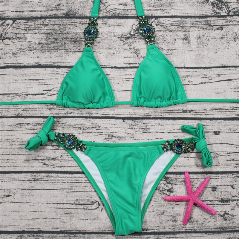 2018 New Candy Color Bikini Set Women Retro diamond Low Waist Swimwear Push Up Bathing Suit Sexy Brazilian |