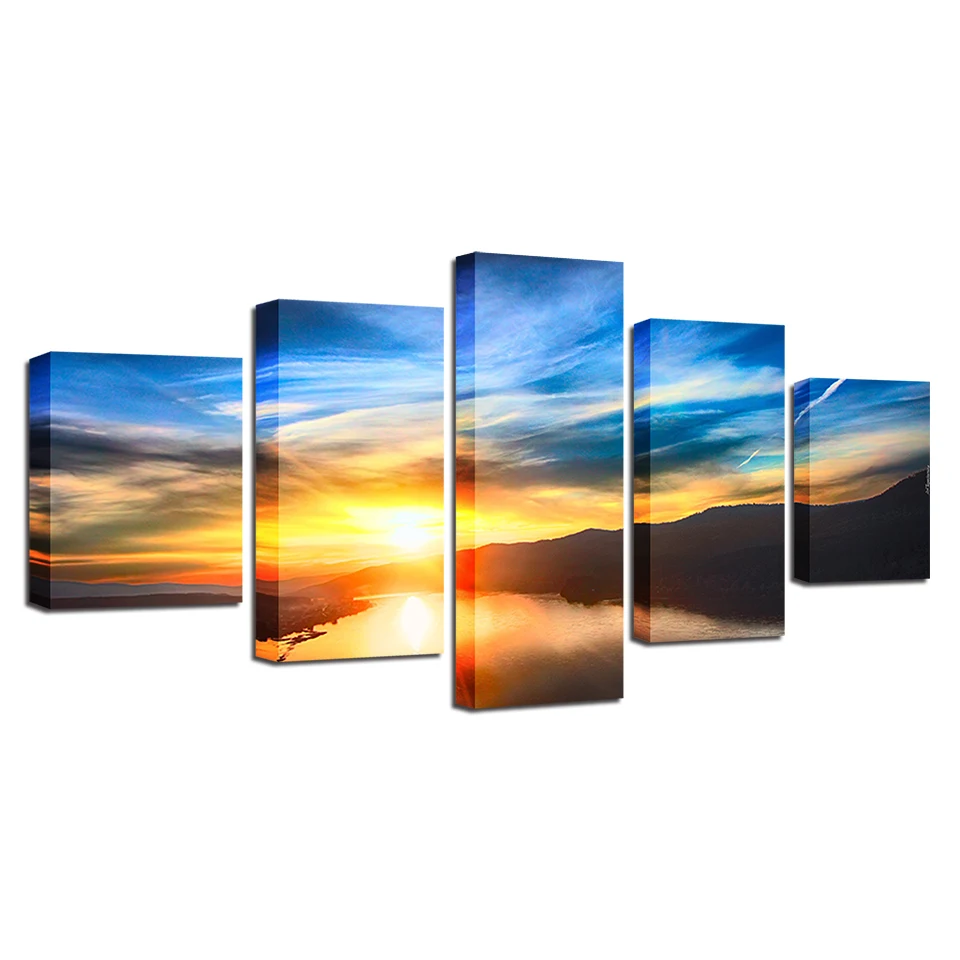 HD Печатный Декор для комнаты настенная живопись 5 шт. горный озеро голубое небо