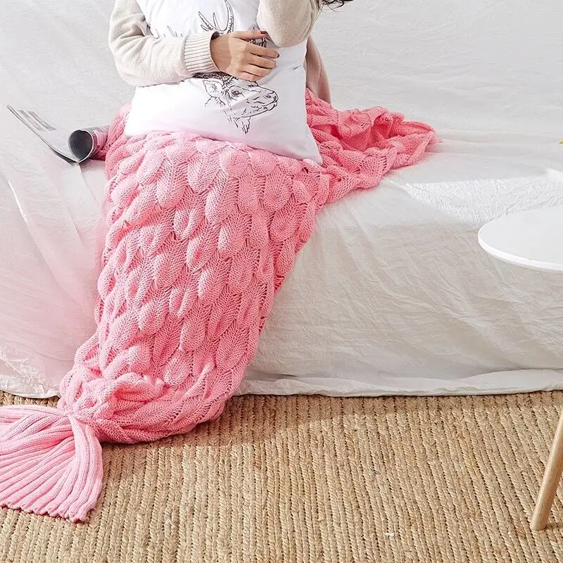 Вязаное одеяло хвост русалки постельное белье Русалочка мягкое Стёганое офисное