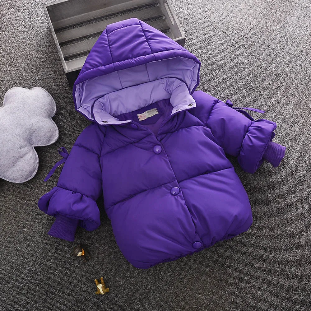 Purple Детские зимние теплые пальто для девочек, куртка, детская плотная верхняя одежда на молнии с капюшоном - Цвет: Purple