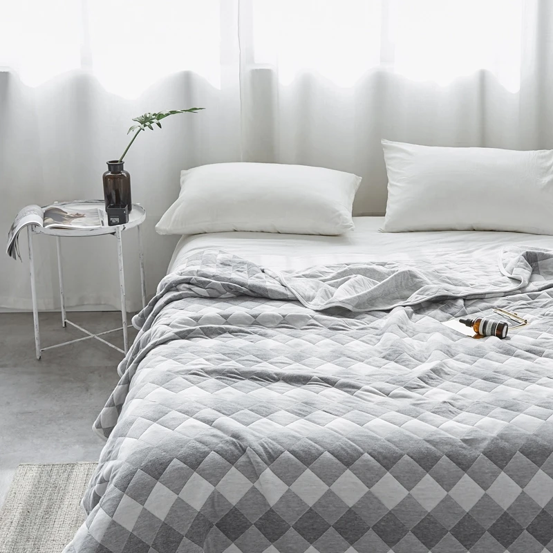 Gray knitted cotton Throw Blanket Rhombic for adults 100x150cm/150x200cm/180x200cm/200x230cm Couch Black Thin Quilt | Дом и сад