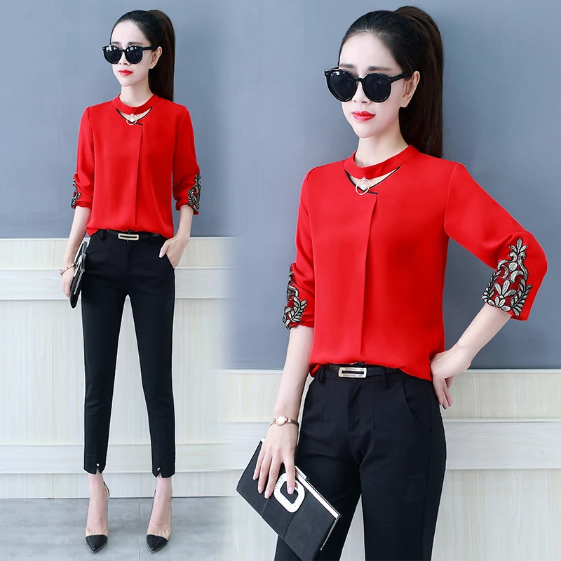 2018 Новое поступление блузка женская весна осень сезон темпераментная рукавами