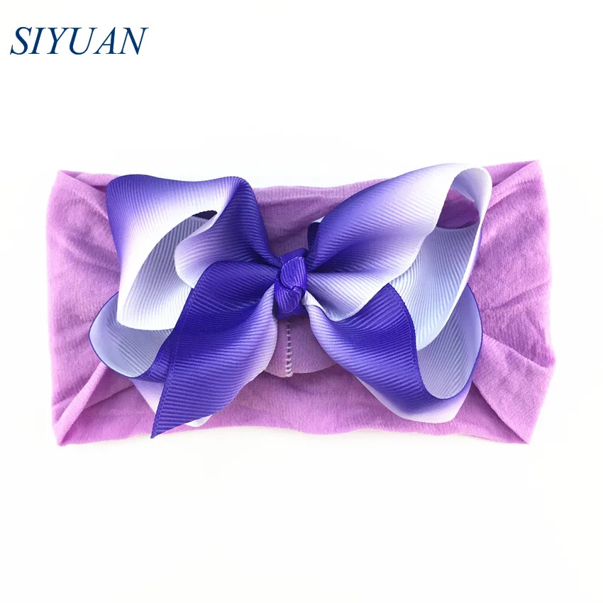 8 30pcs/lot Summer Style Soft Nylon Elastic Headband with 4.6 inch Grosgrain Ribbon Hair Bow Girl Hairband 35C Available HB089 - Цвет: 8
