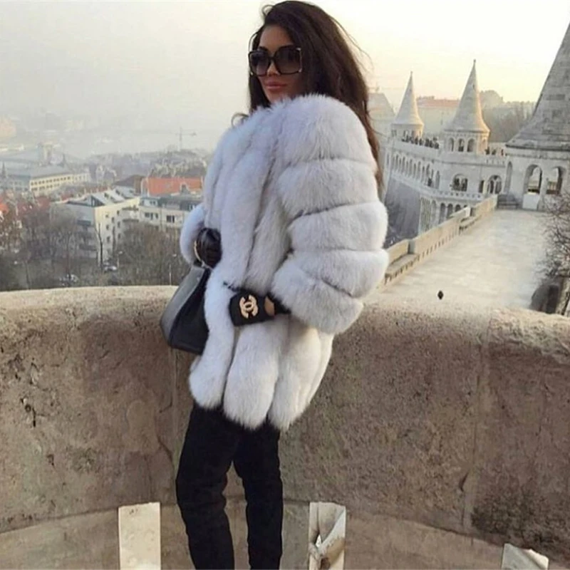 Новая модная зимняя натуральная Шуба TOPFUR шуба из натурального Лисьего меха для