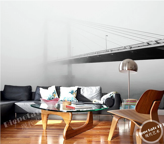 

The custom 3D murals, the Golden Gate Bridge in the morning mist , the living room sofa TV wall bedroom background wall paper