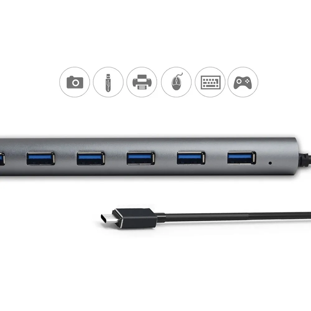 Wavlink USB 3,1 Тип-C кабель Алюминий до 7-Порты и разъёмы USB 3,0(USB 3,1 Gen 1) Данные USB хаб для портативных ПК компьютер с четырехъядерным процессором 5V 4A Мощность адаптер