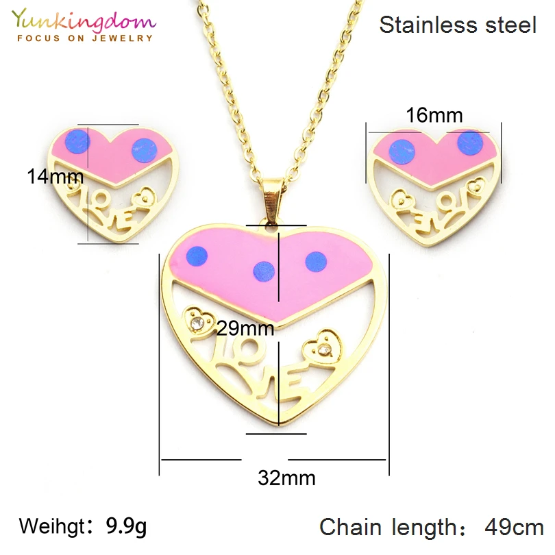 Yunkingdom love heart милые модные Ювелирные наборы для женщин из нержавеющей стали кулон