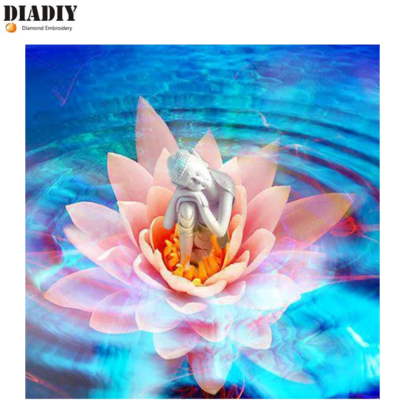 DIADIY DIY Diamond Mosaic Painting Buddha lotus Cross Stitch Kits Diamonds Embroidery Square rhinestones Home Decor Art | Дом и сад
