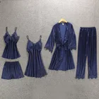 Комплект пижамный Daeyard женский атласный из 5 предметов, одежда для сна, шелковая Домашняя одежда с вышивкой, кружевной пижамный комплект с нагрудными подушечками