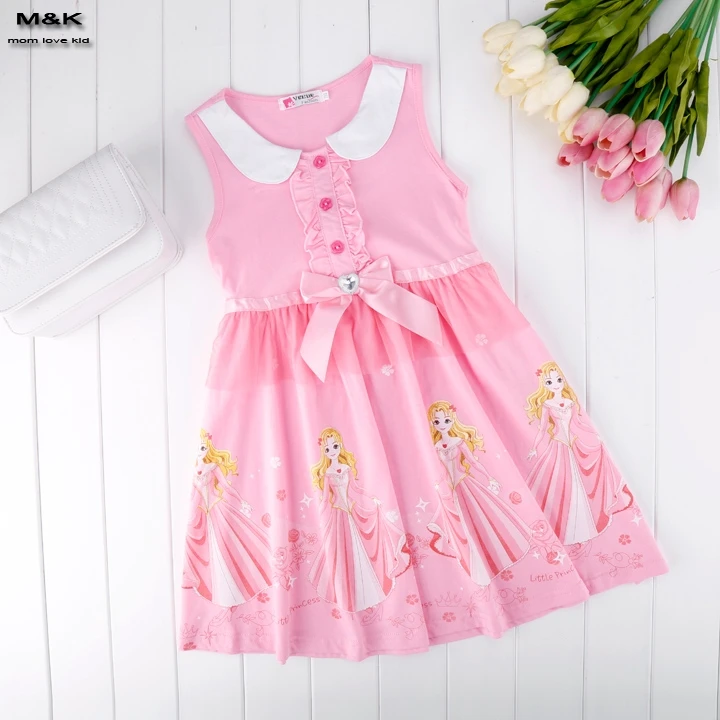 2016 New Cute Sleeveless Girls Doll Collar Character Pattern Bow Mesh Splicing Casual Dress Anime fairy dress 20LM | Детская одежда и