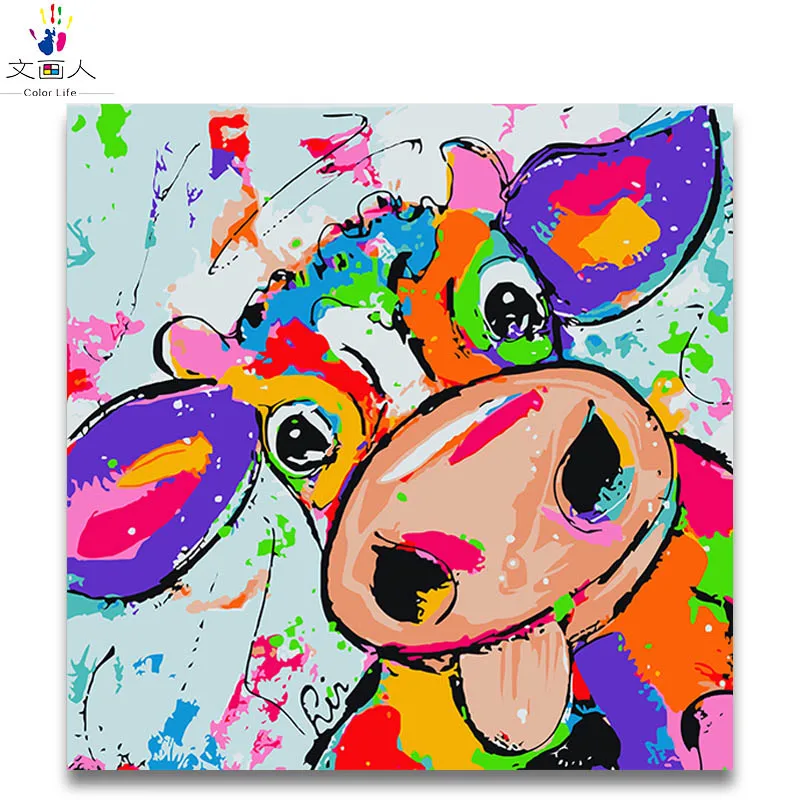 3 шт. красочные коровы картины по номерам животные краски цвета на холсте Рисунок