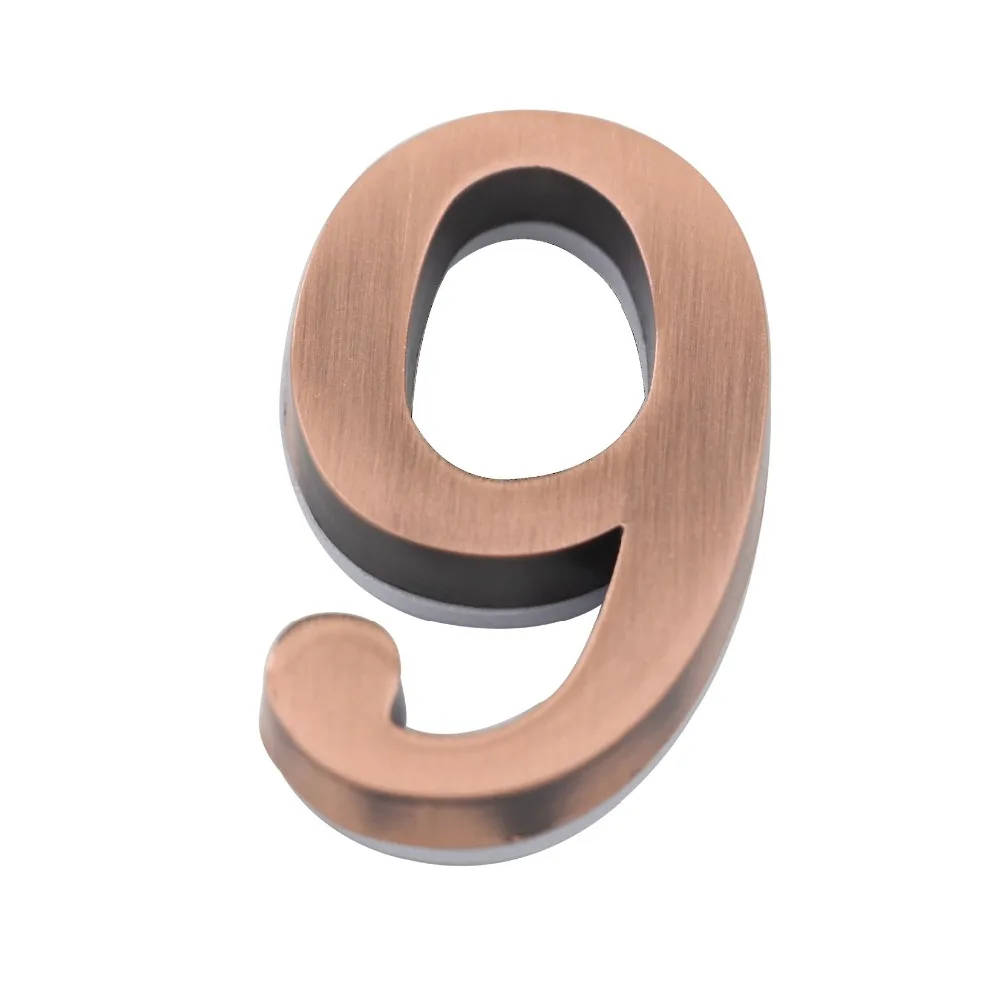 1pc Door Plate 9# Alloy Red Copper Color 50mmx30mm Self Adhesive Sticker Hotel Apartment Gate Room Digital  Door House Number