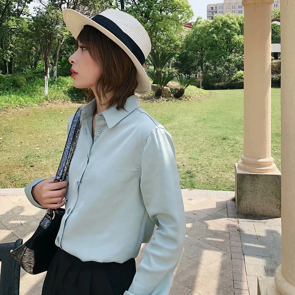 Отложной воротник однотонная Базовая рубашка для женщин модная офисная женская