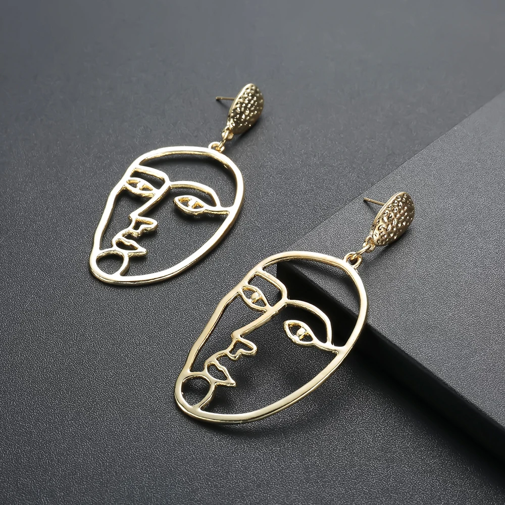 Meyfflin полые серьги с большим лицом женские серьги-капли золотого цвета массивные