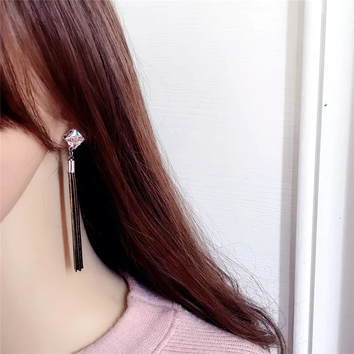 2017 Новая мода женский черный цепи кисточкой квадрат Кристалл мотаться Bijoux Для