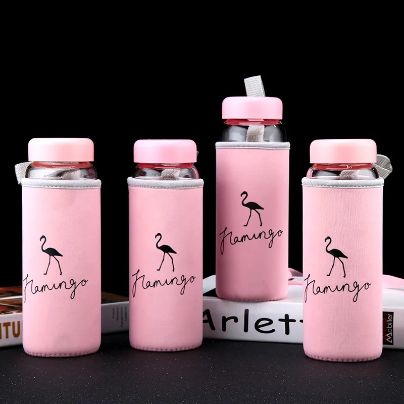 Горячая Распродажа стакан с Фламинго бутылка для воды тканевой сумкой