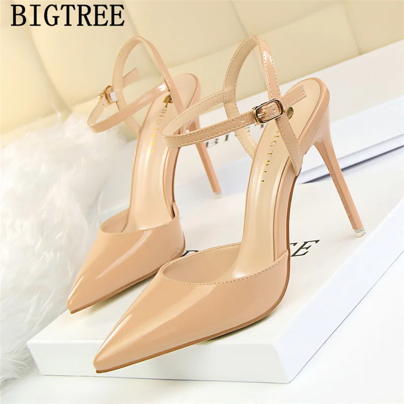 Patent leather gold shoes high heels sandals women bigtree shoes extreme high heels pumps women shoes sexy heels buty damskie - Цвет: 3