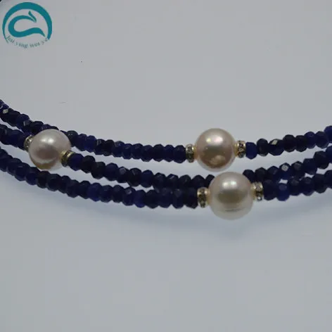 Новейший жемчуг синие сапфиры колье огромный размер 11 мм белый пресноводный