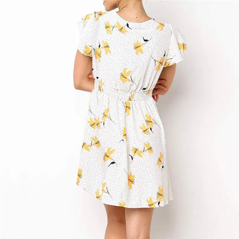 Женское мини платье с v образным вырезом и пуговицами свободное вечернее