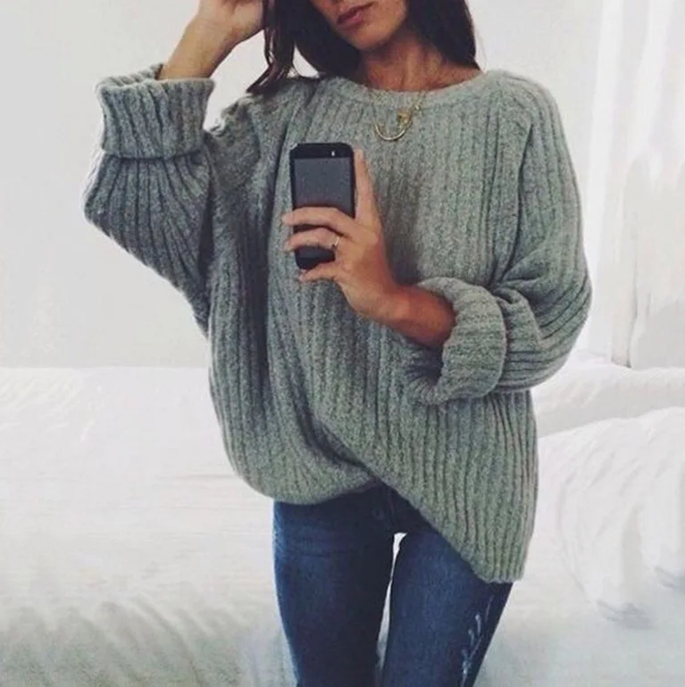 2019 fashion women clothing loose casual solid pullovers knitwear autumn winter sweater ladies jumper O-Neck Pullovers harajuku | Женская