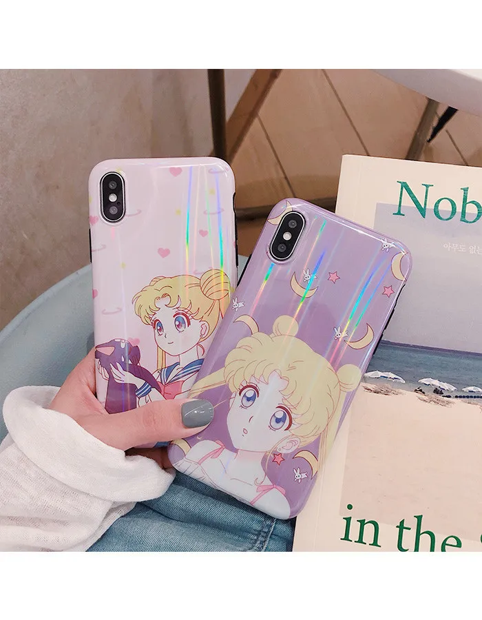 Кавайный японский аниме Сейлор Мун Луна кошка чехол для телефона для iPhone 6 6 Puls 6S 7 8 Puls X Blu-Ray лазер силиконовый мягкий чехол