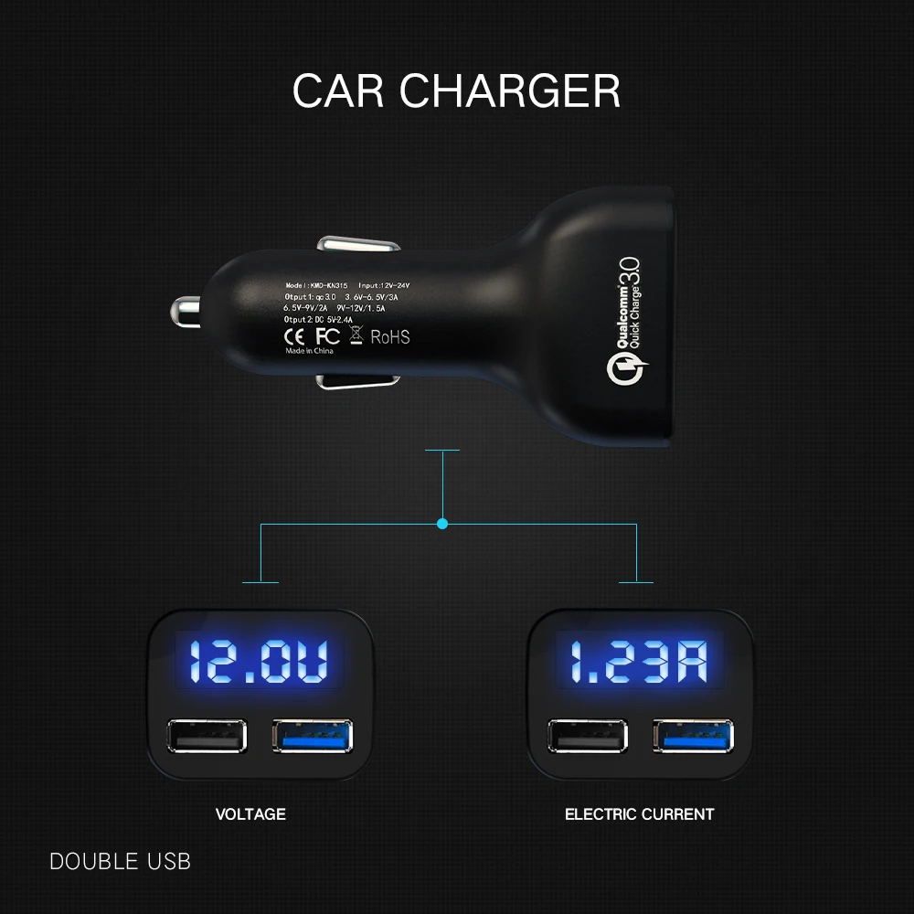 Автомобильное зарядное устройство DONAK Quick Charge 3 0 Dual USB для мобильного телефона