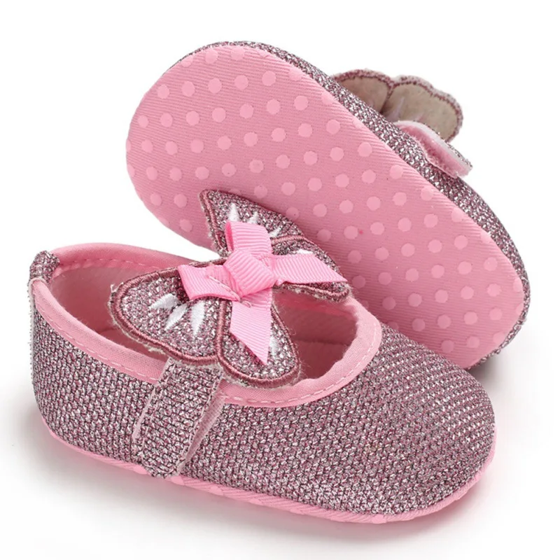 Обувь для маленьких девочек малышей Мягкая обувь с бантиком Модная блестящая