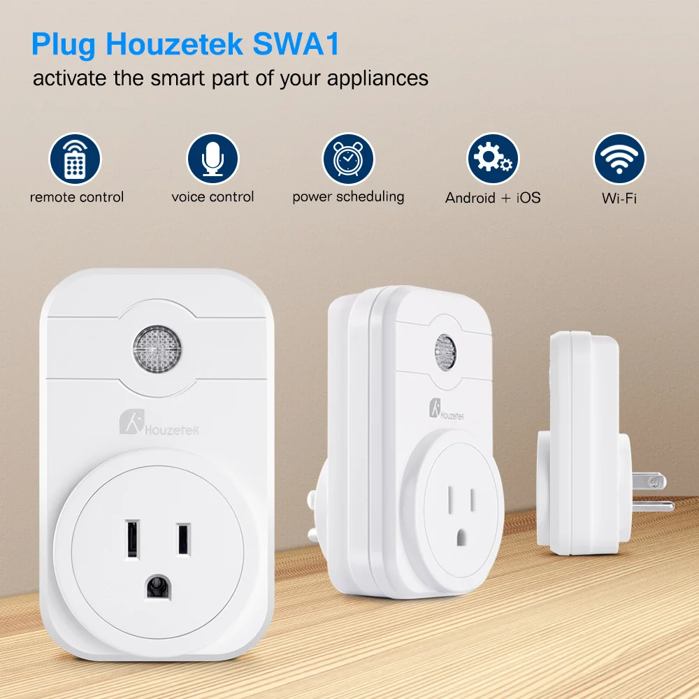 Умная вилка мини Розетка Wifi Houzetek с функцией дистанционного управления и таймера