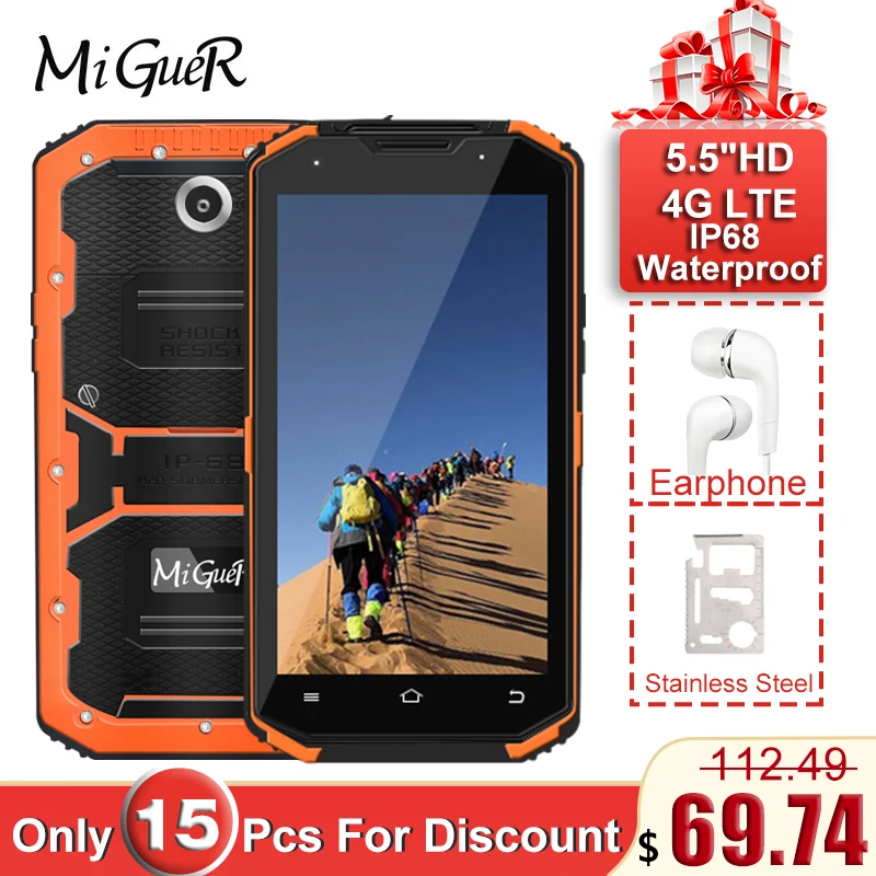 MiGueR A8 IP68 водонепроницаемый мобильный телефон MTK6735 2 Гб ОЗУ 16 ПЗУ 5 &quotбольшой экран