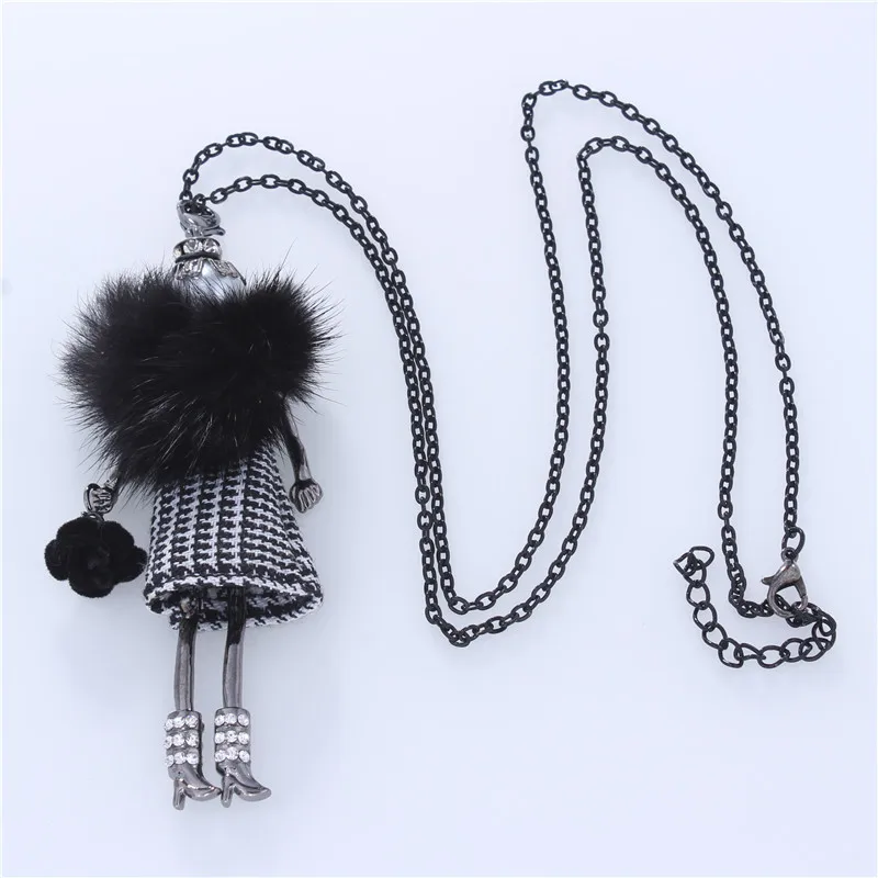 Модная бижутерия ожерелье для женщин Черная меховая решетка платье кукла