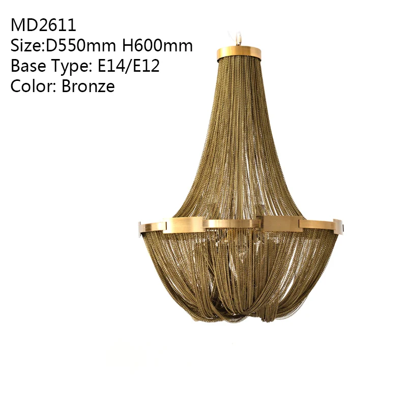 D550mm H600mm Новое поступление алюминиевая цепь люстра французская Империя бронза цвет пост цепь освещение Подвесная лампа для гостиной отель - Цвет абажура: D550mm H600mm
