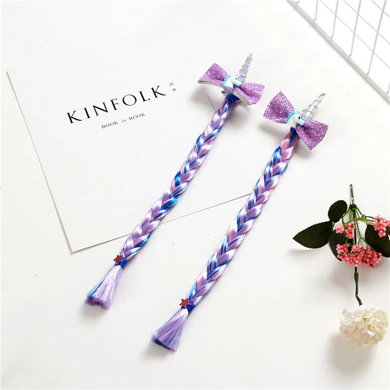 3 шт./лот Фиолетовый Блестящий бант резиновые заколки для волос в виде единорога